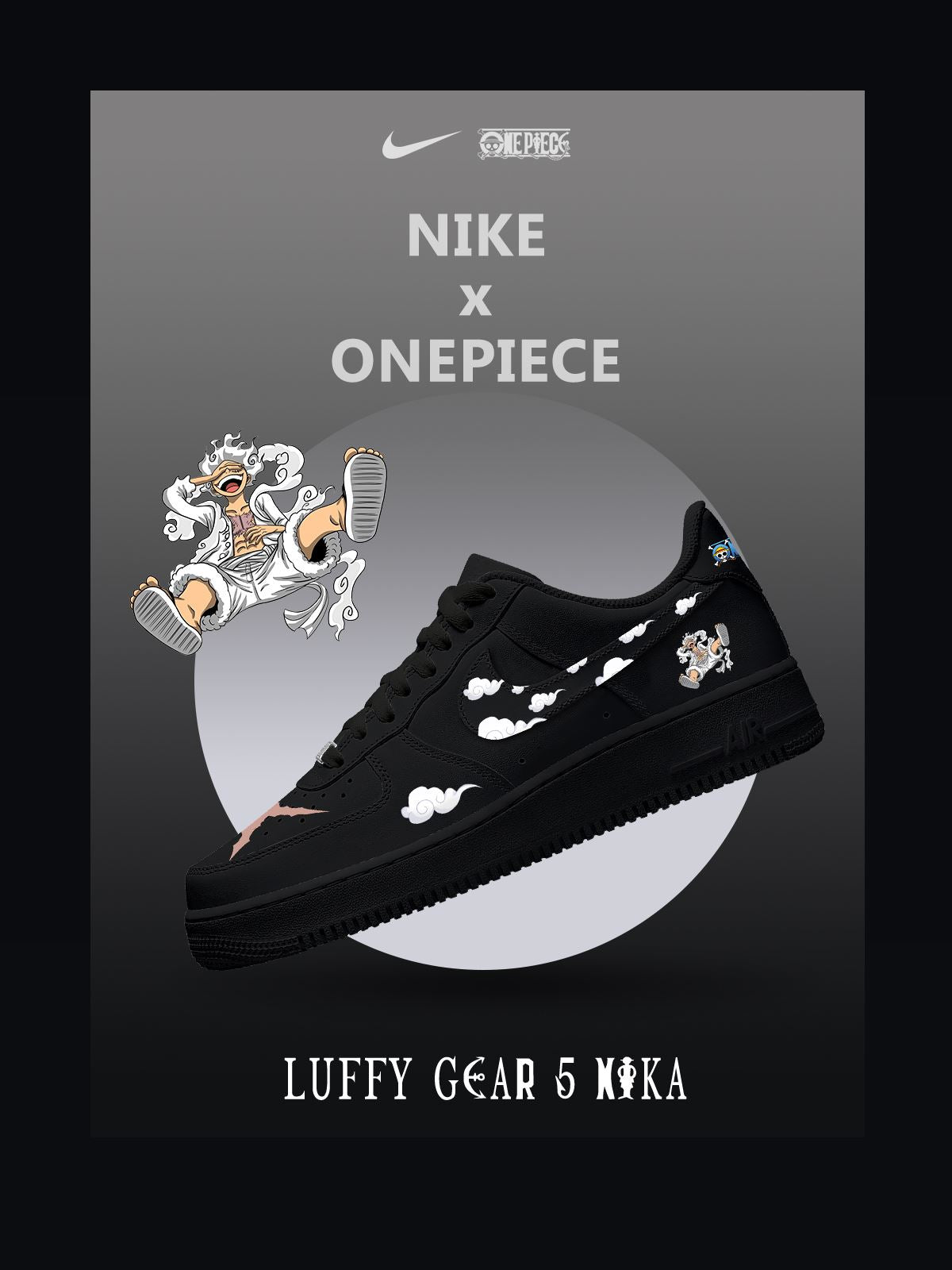 Luffy Gear 5 Nika V.2 Custom Sneakers Luffy Gear 5 Nika V.2 Custom Sneakers Sneakatelier
