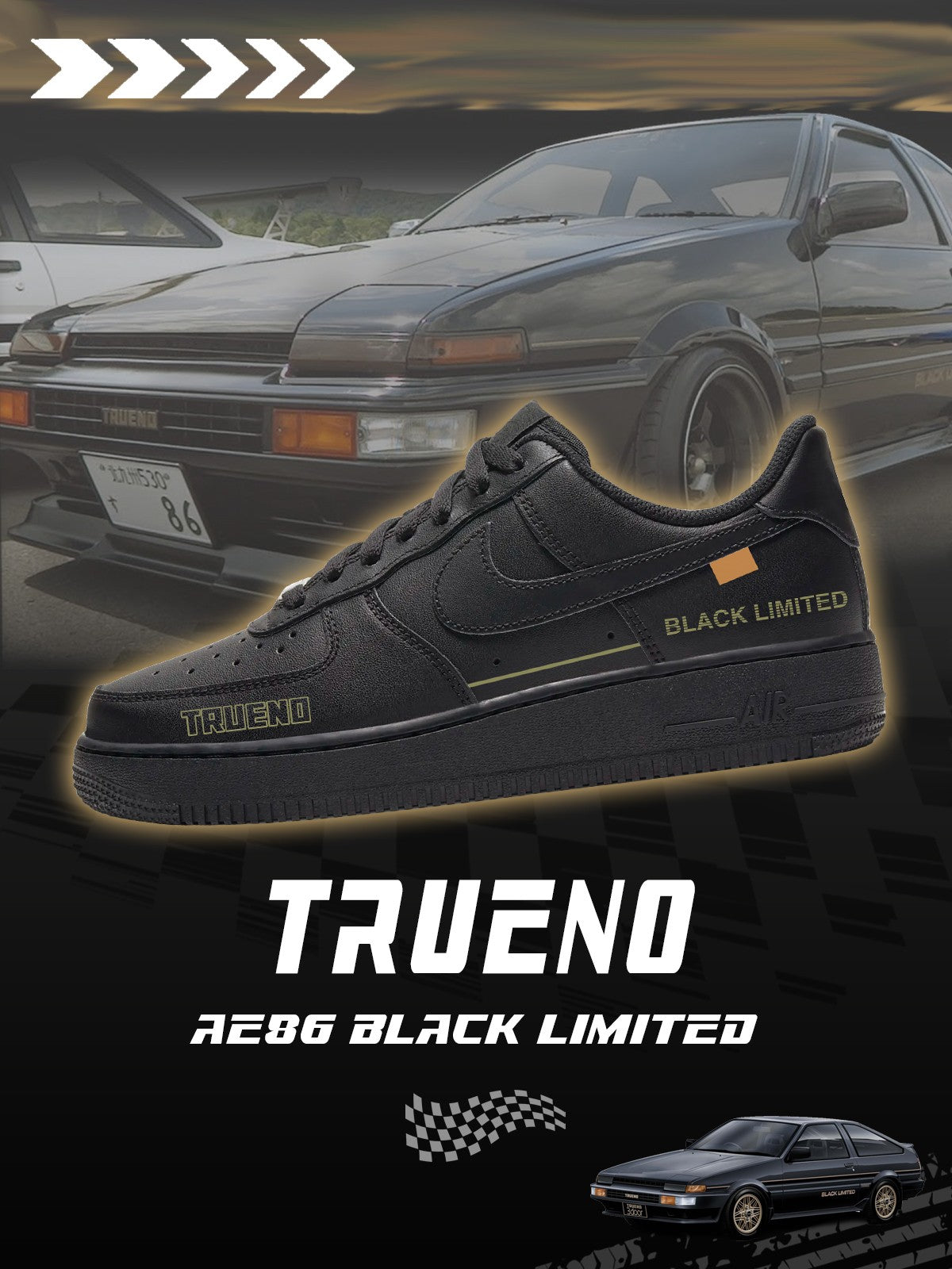 AE86 Trueno Black Limited V.1 Custom Sneakers AE86 Trueno Black Limited V.1 Custom Sneakers Sneakatelier